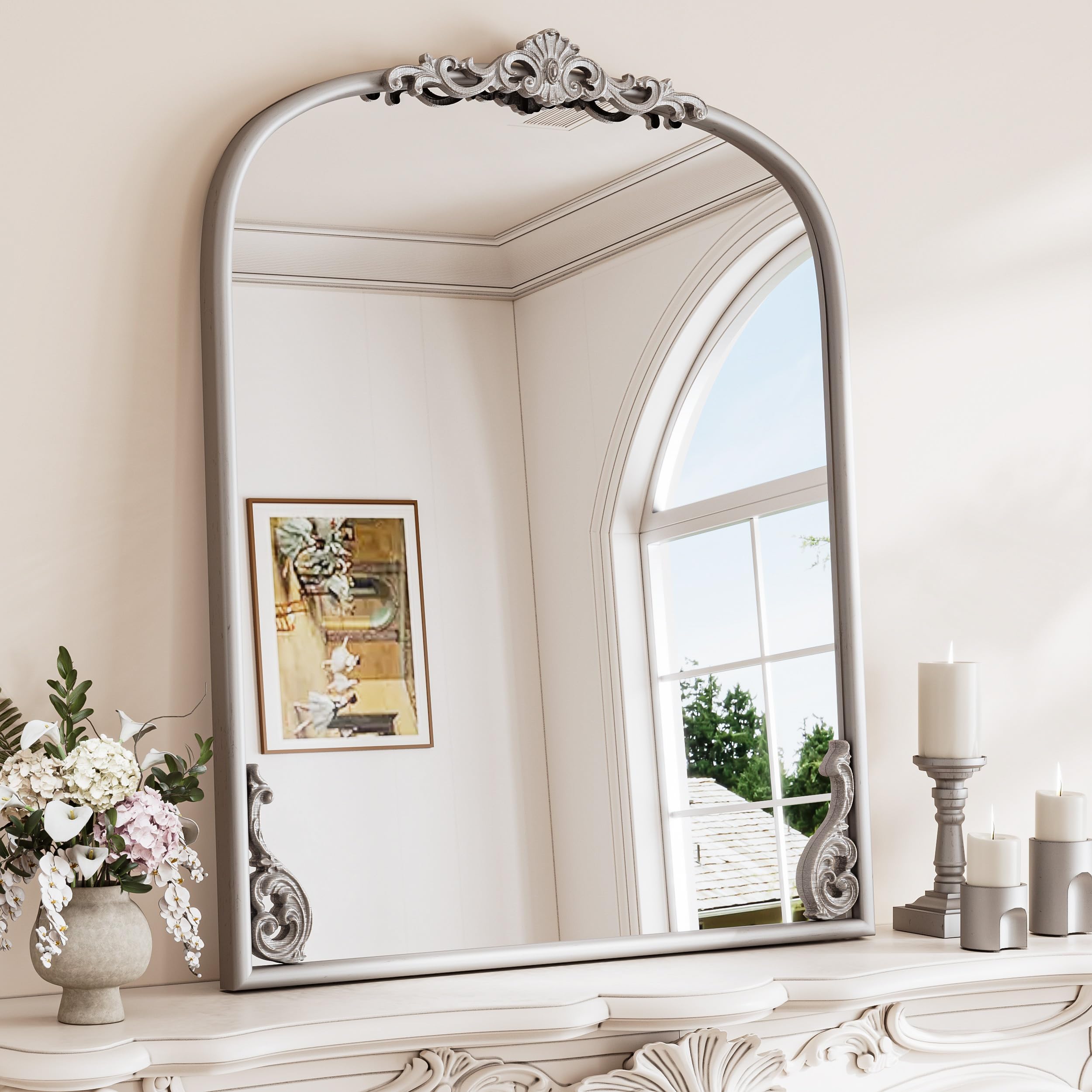 Amazon.com: TETOTE Silver Arched Mantle Fireplace Mirror 30 x 36